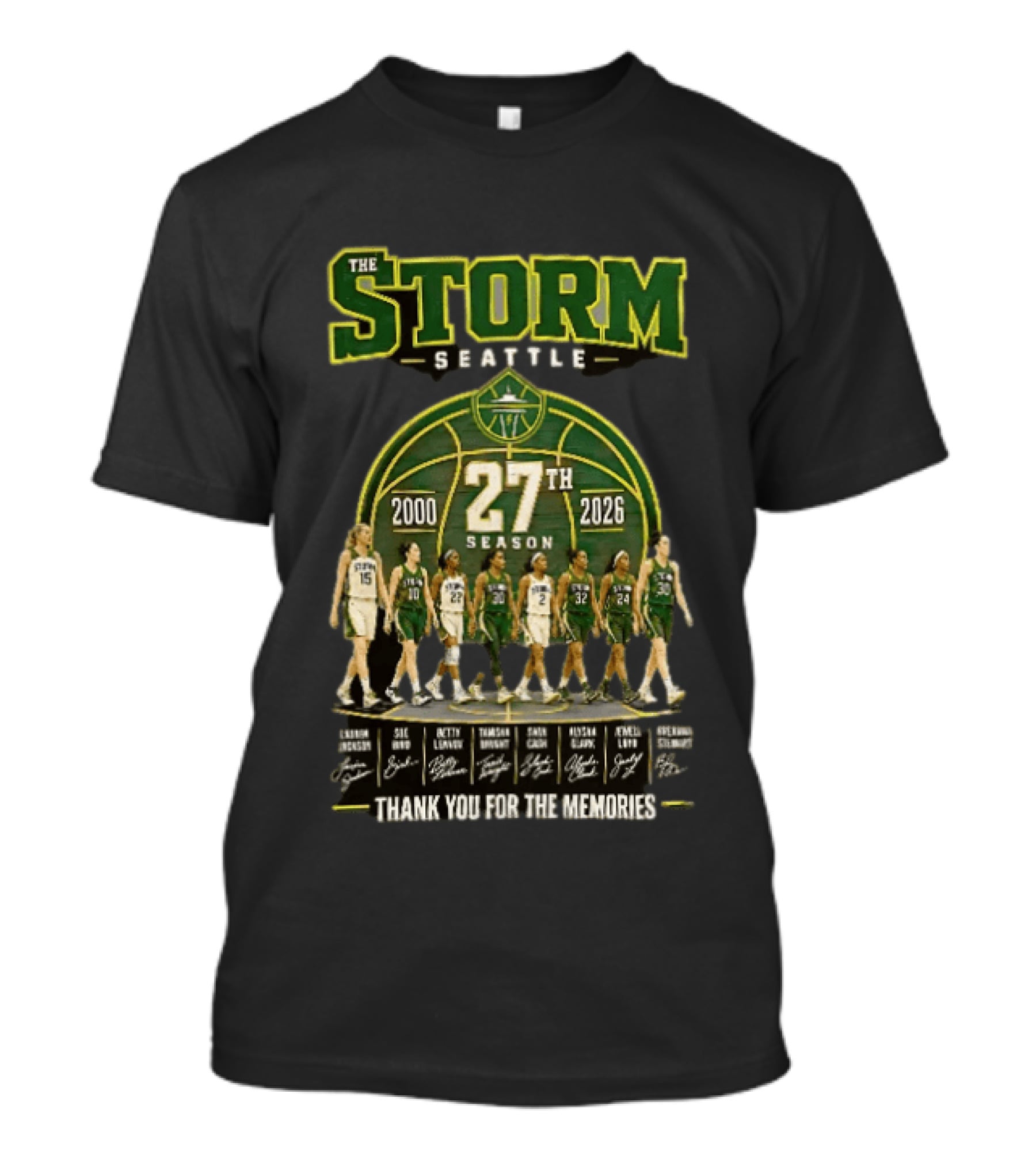 The Storm Seattle 27th Season 2000 2026 Thank You For The Memories Sue Bird Jewell Loyd Breanna Stewart Sami Whitcomb Noelle Quinn Ezi Magbegor T-Shirt