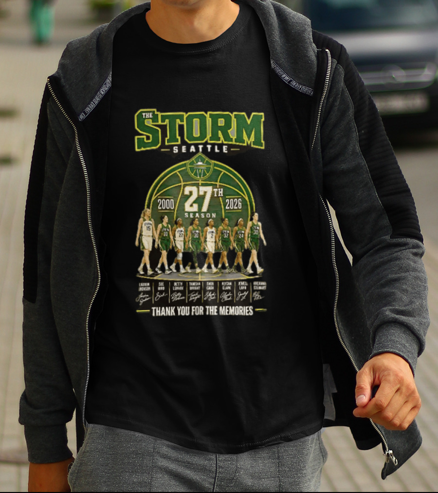 The Storm Seattle 27th Season 2000 2026 Thank You For The Memories Sue Bird Jewell Loyd Breanna Stewart Sami Whitcomb Noelle Quinn Ezi Magbegor T-Shirt