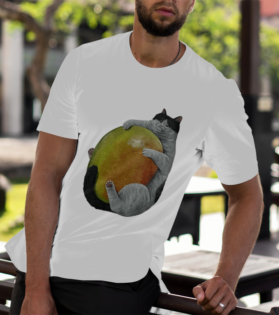 Cat Hugging Giant Mango Fruit T-Shirt