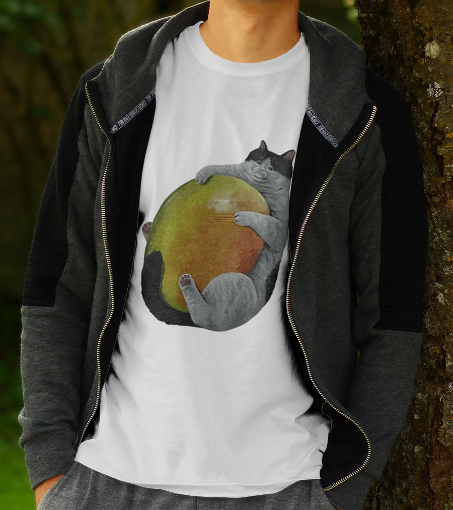 Cat Hugging Giant Mango Fruit T-Shirt