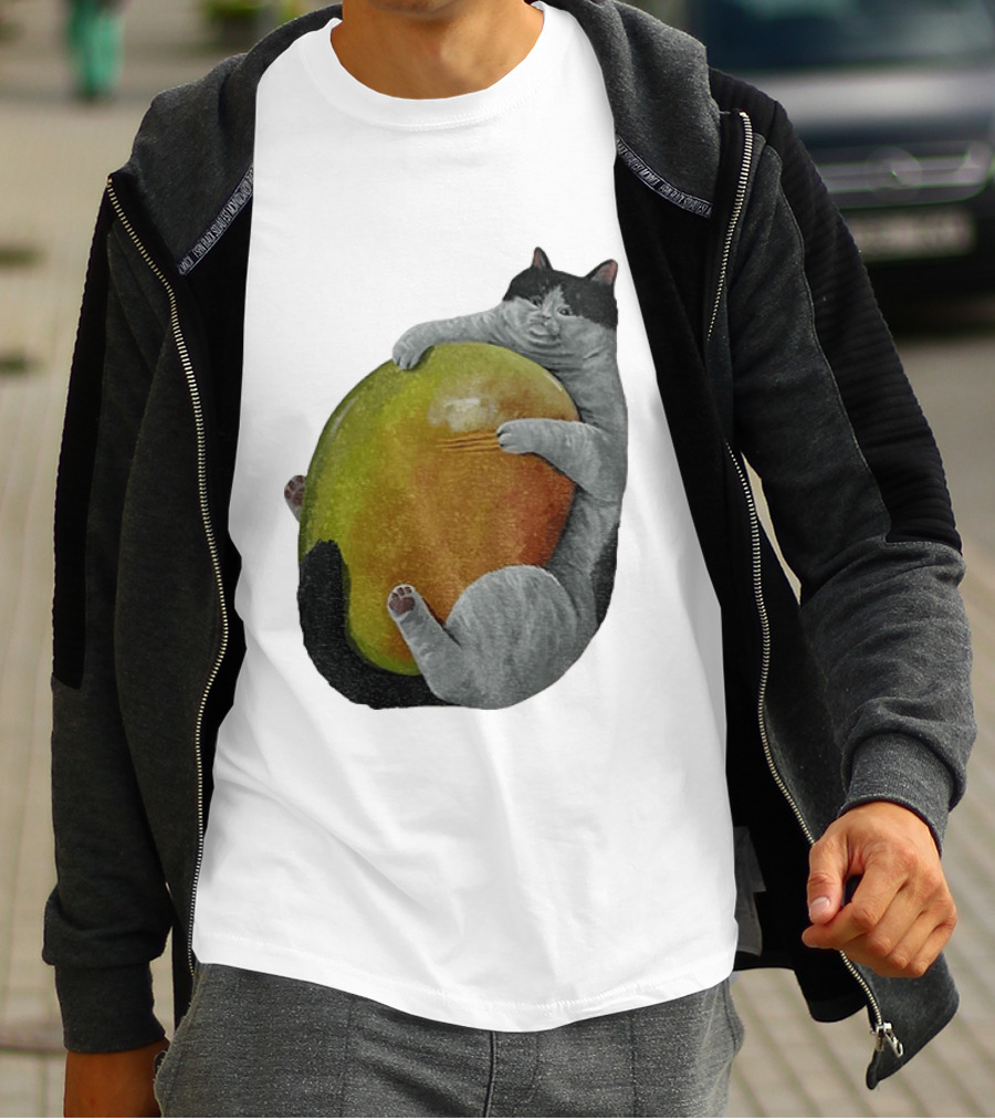 Cat Hugging Giant Mango Fruit T-Shirt