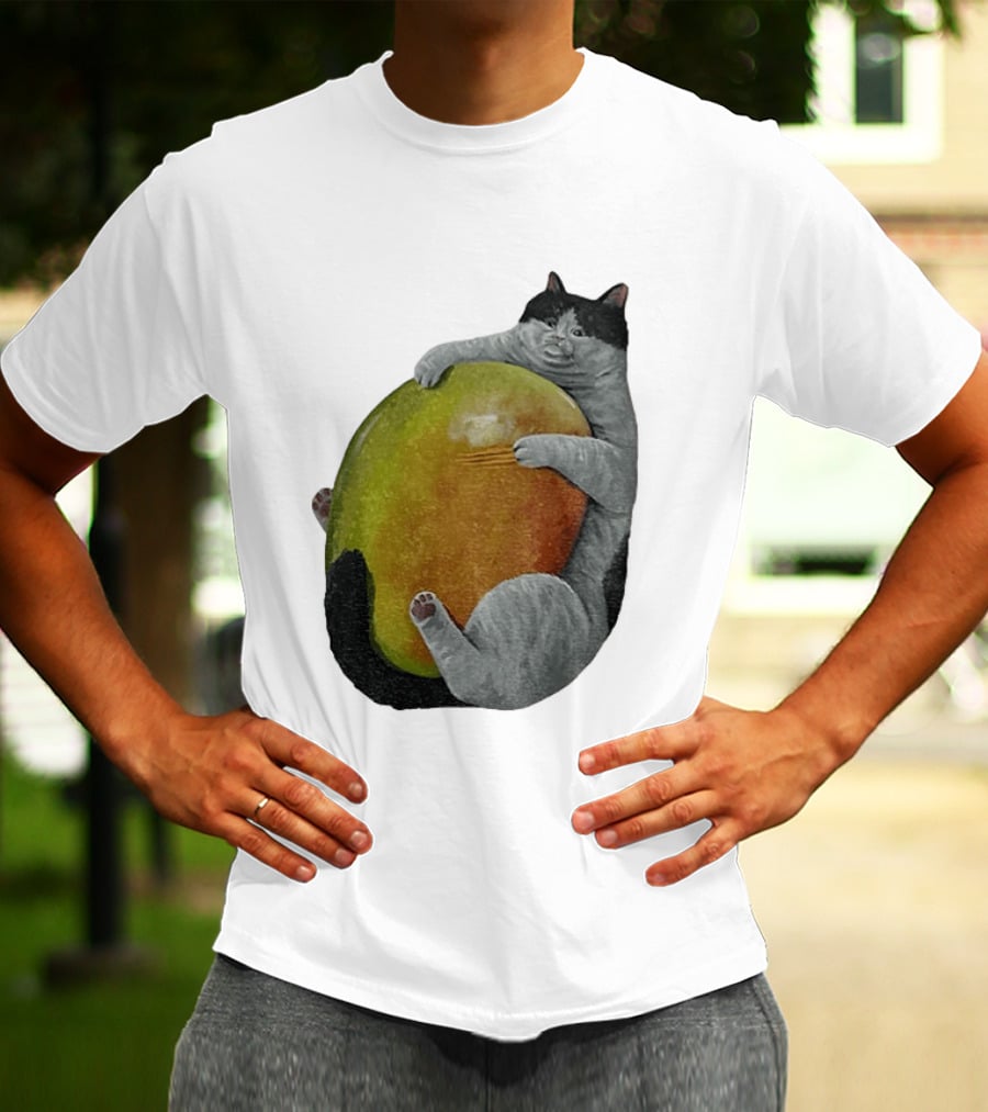 Cat Hugging Giant Mango Fruit T-Shirt