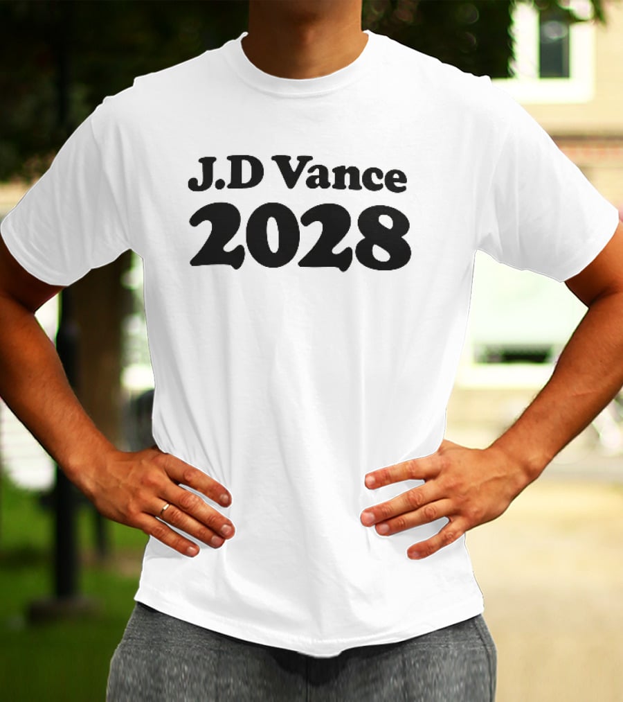 J D Vance 2028 Bold Black Chunky Serif Lettering T-Shirt