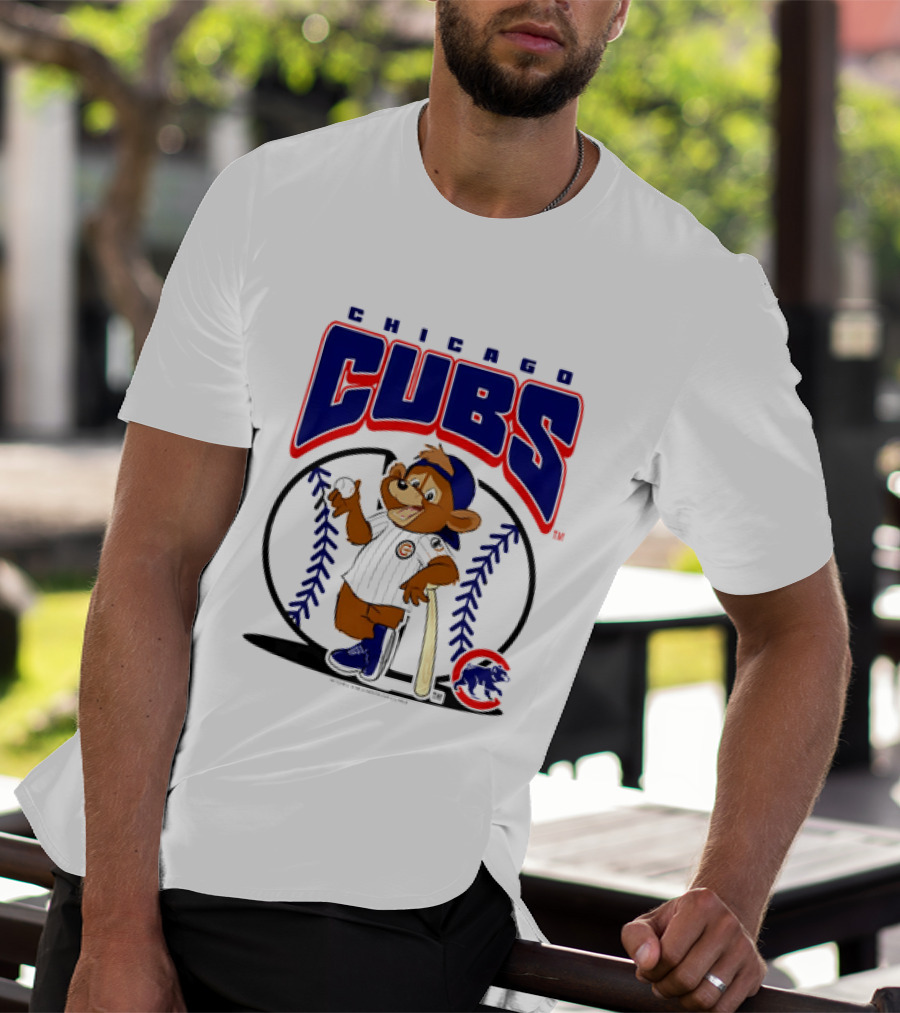 Chicago Cubs MLB 2026 Mania Bear Character Baseball Bat T-Shirt