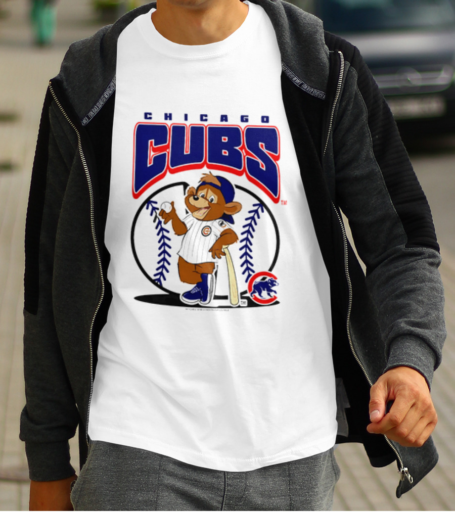 Chicago Cubs MLB 2026 Mania Bear Character Baseball Bat T-Shirt