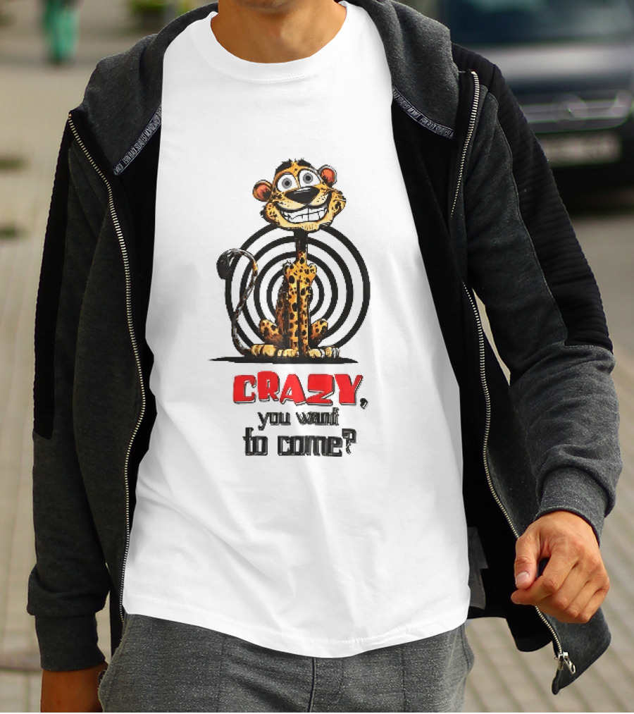 Crazy You Want To Come Cartoon Grinning Leopard Concentric Circles T-Shirt