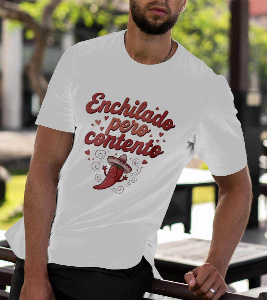 Enchilado Pero Contento Sombrero Chili Pepper Cartoon Hearts T-Shirt