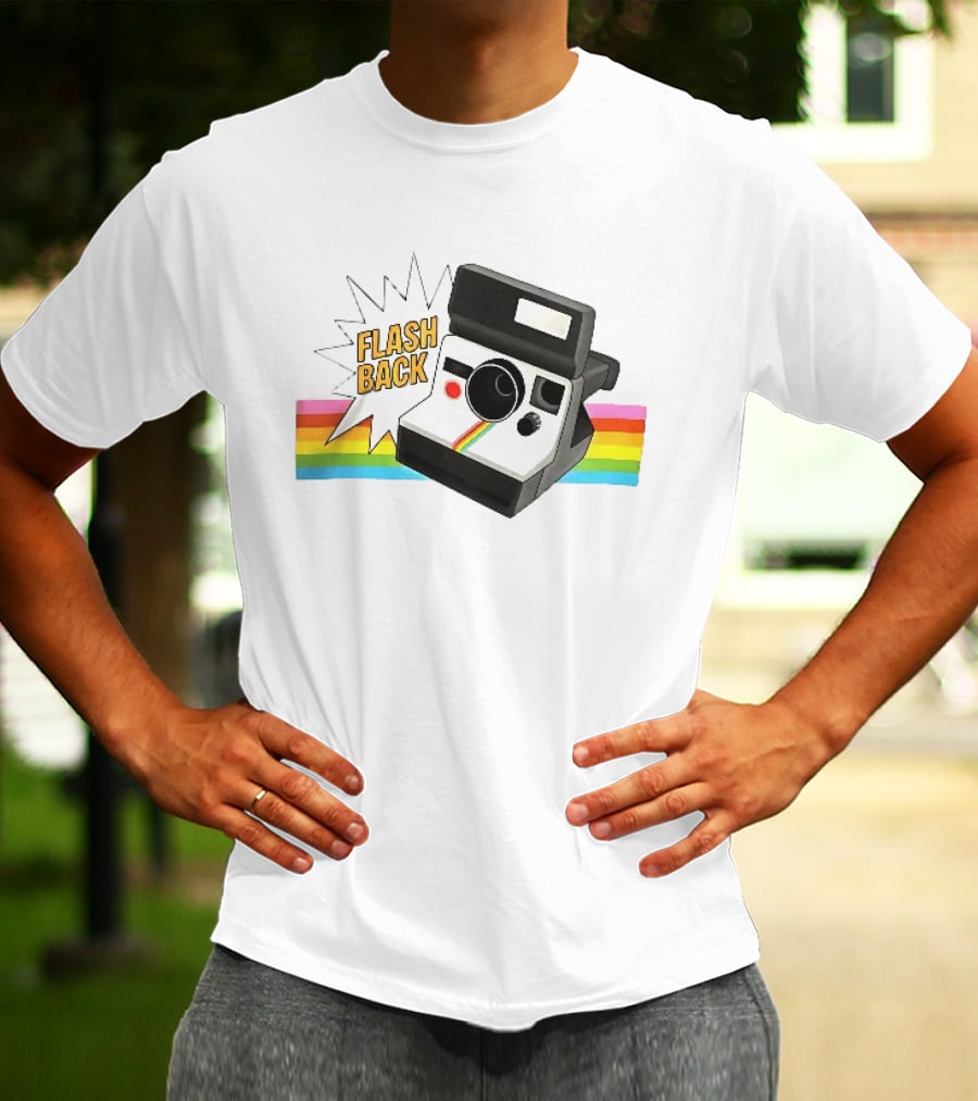 Flash Back Instant Camera Rainbow Stripe Starburst T-Shirt