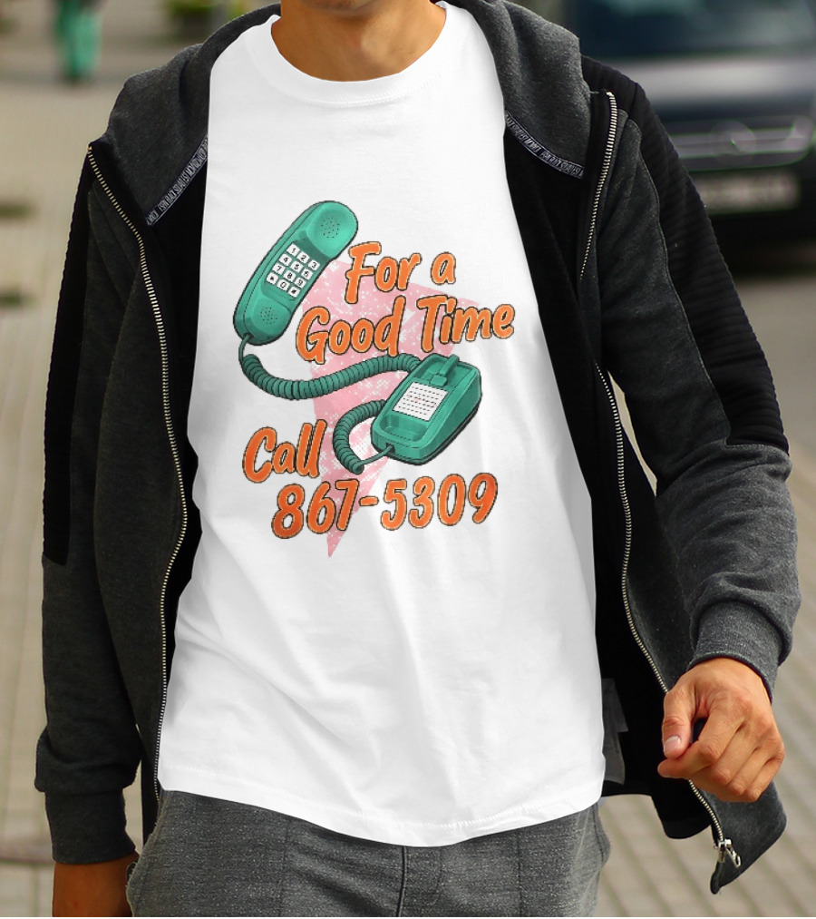 For A Good Time Call 867 5309 Teal Telephone Pink Triangle T-Shirt