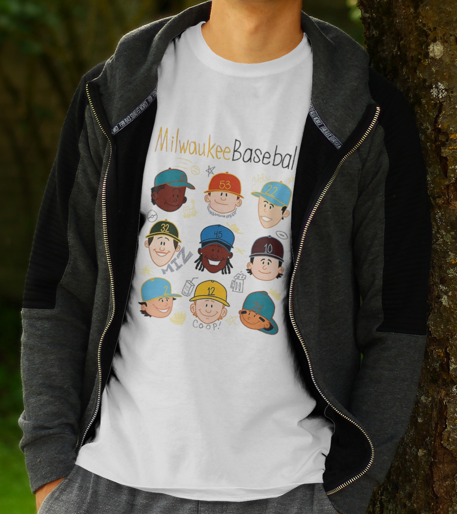Milwaukee Baseball Players Cartoon Faces Yeli Coop Miz T-Shirt