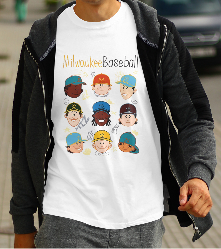 Milwaukee Baseball Players Cartoon Faces Yeli Coop Miz T-Shirt