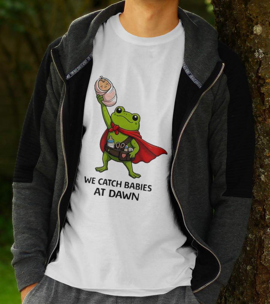 Frog Hero We Catch Babies At Dawn With Red Cape T-Shirt