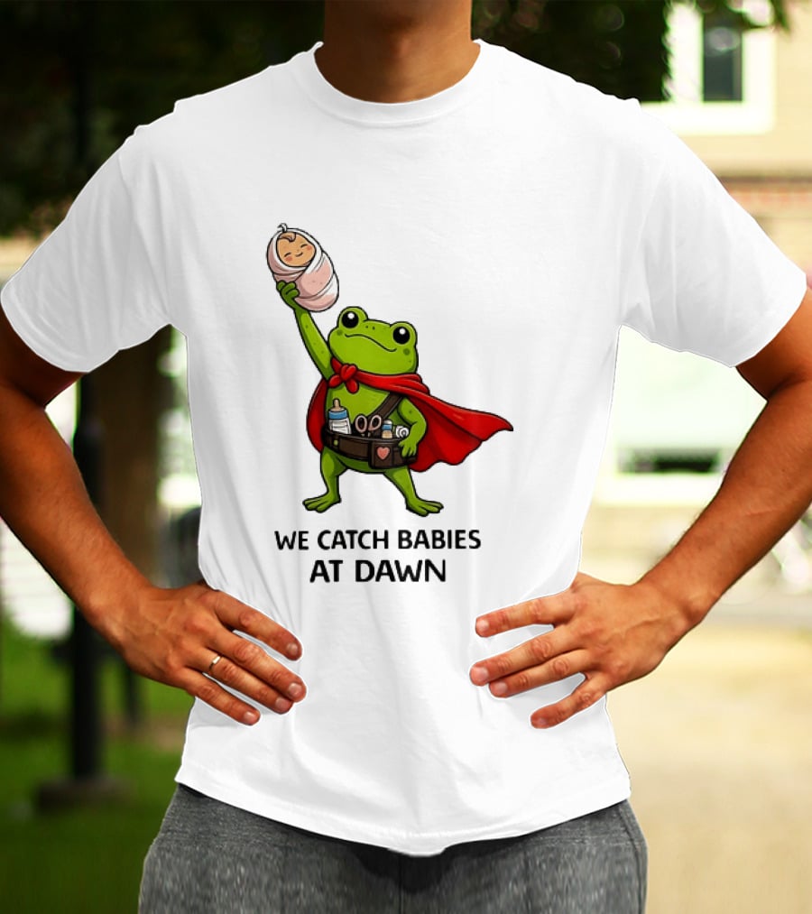 Frog Hero We Catch Babies At Dawn With Red Cape T-Shirt