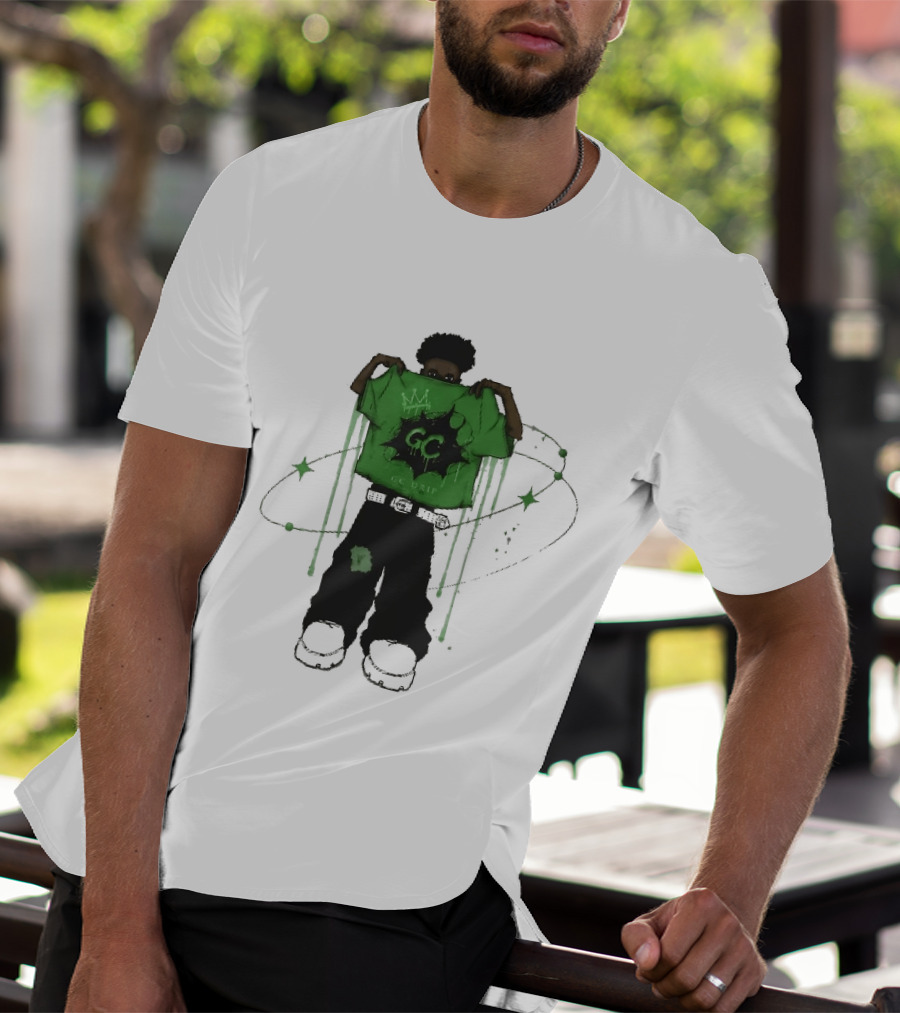 Gc Drip Cartoon Character Holding Green Clothing With Crown And Stars T-Shirt