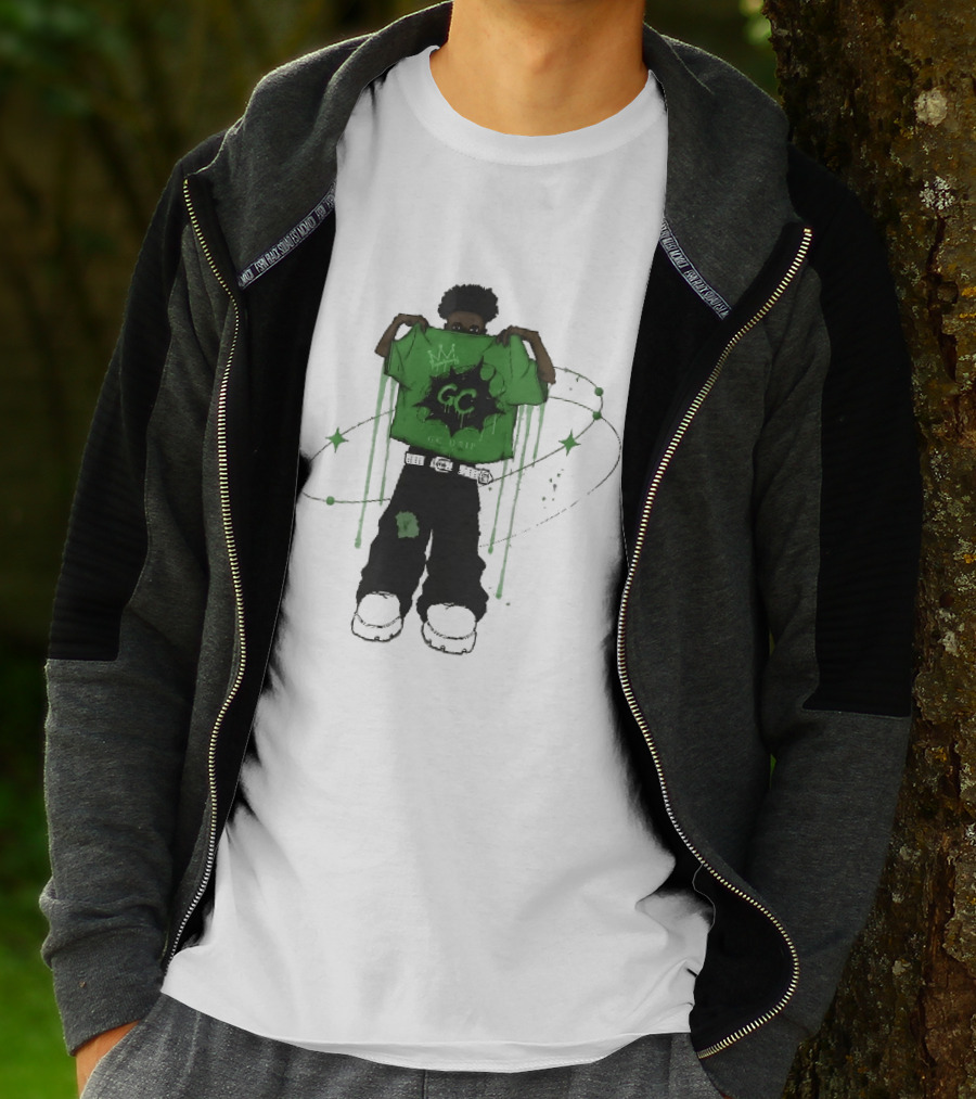 Gc Drip Cartoon Character Holding Green Clothing With Crown And Stars T-Shirt