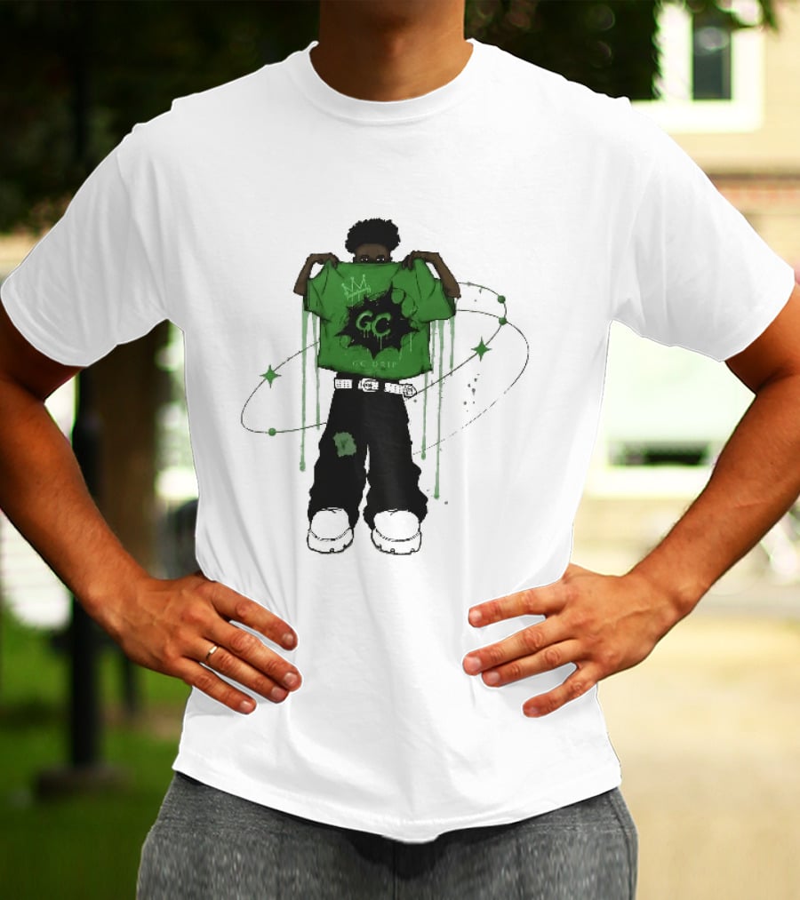Gc Drip Cartoon Character Holding Green Clothing With Crown And Stars T-Shirt