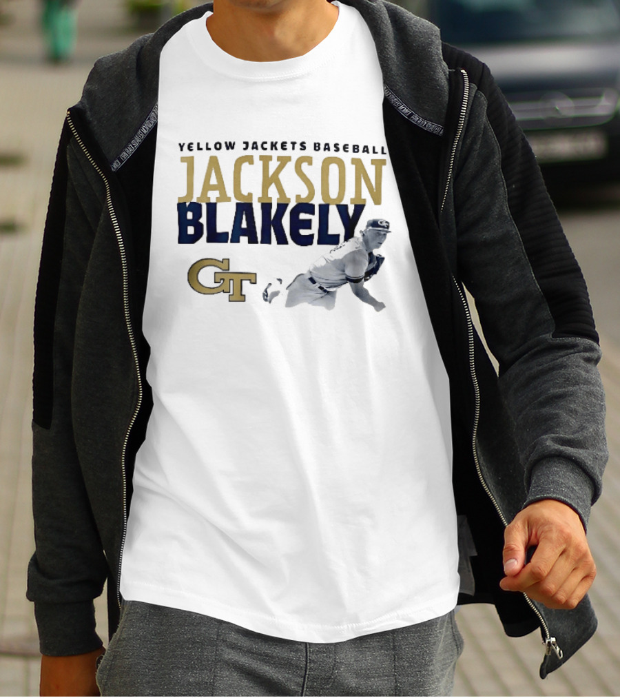 Yellow Jackets Baseball Jackson Blakely GT Pitching Action T-Shirt