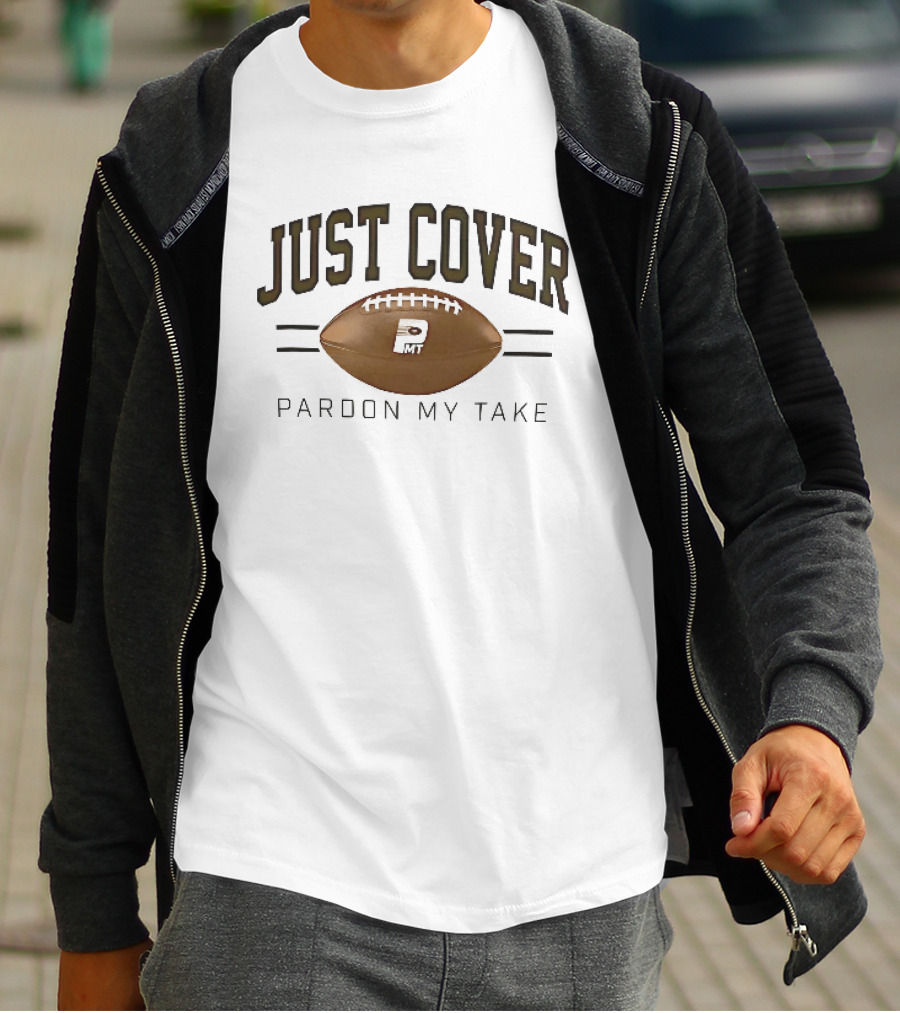 Just Cover Pardon My Take PMT Brown Football White Laces T-Shirt