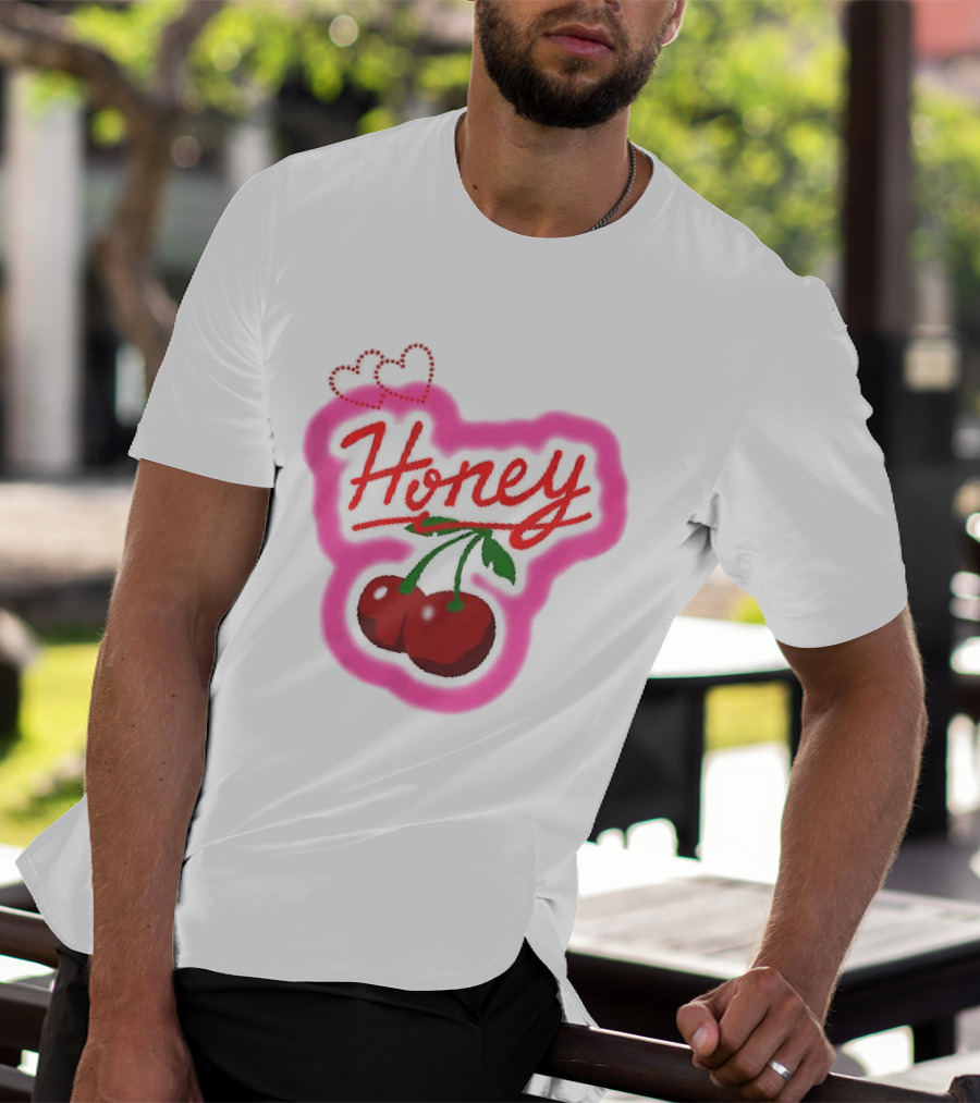 Honey Red Cherries Neon Heart T-Shirt