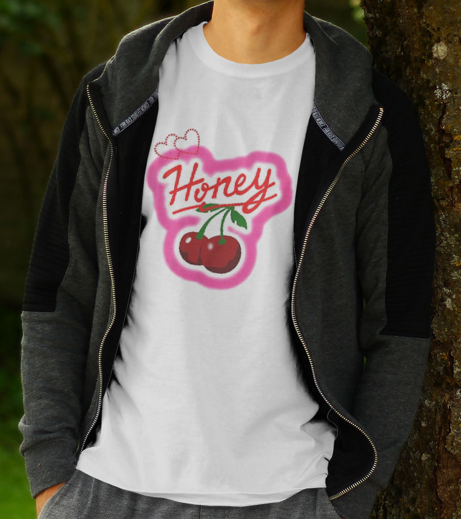 Honey Red Cherries Neon Heart T-Shirt