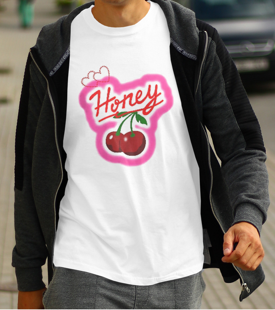 Honey Red Cherries Neon Heart T-Shirt