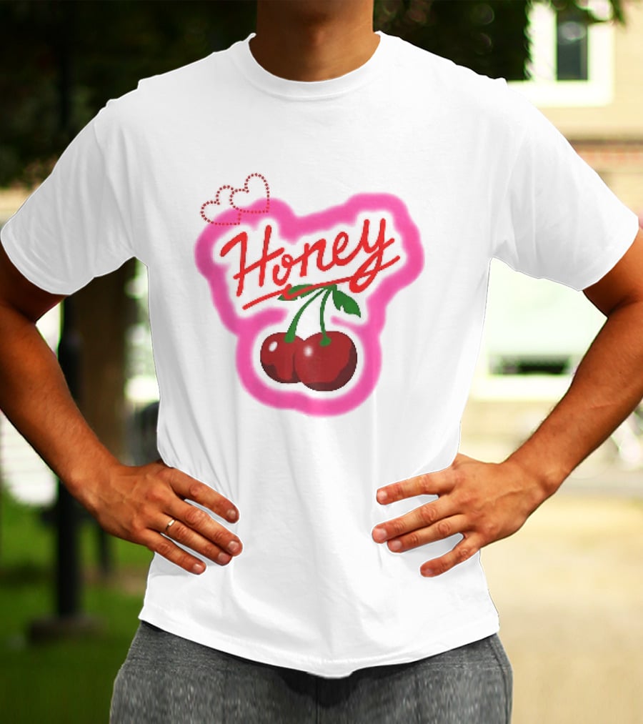 Honey Red Cherries Neon Heart T-Shirt