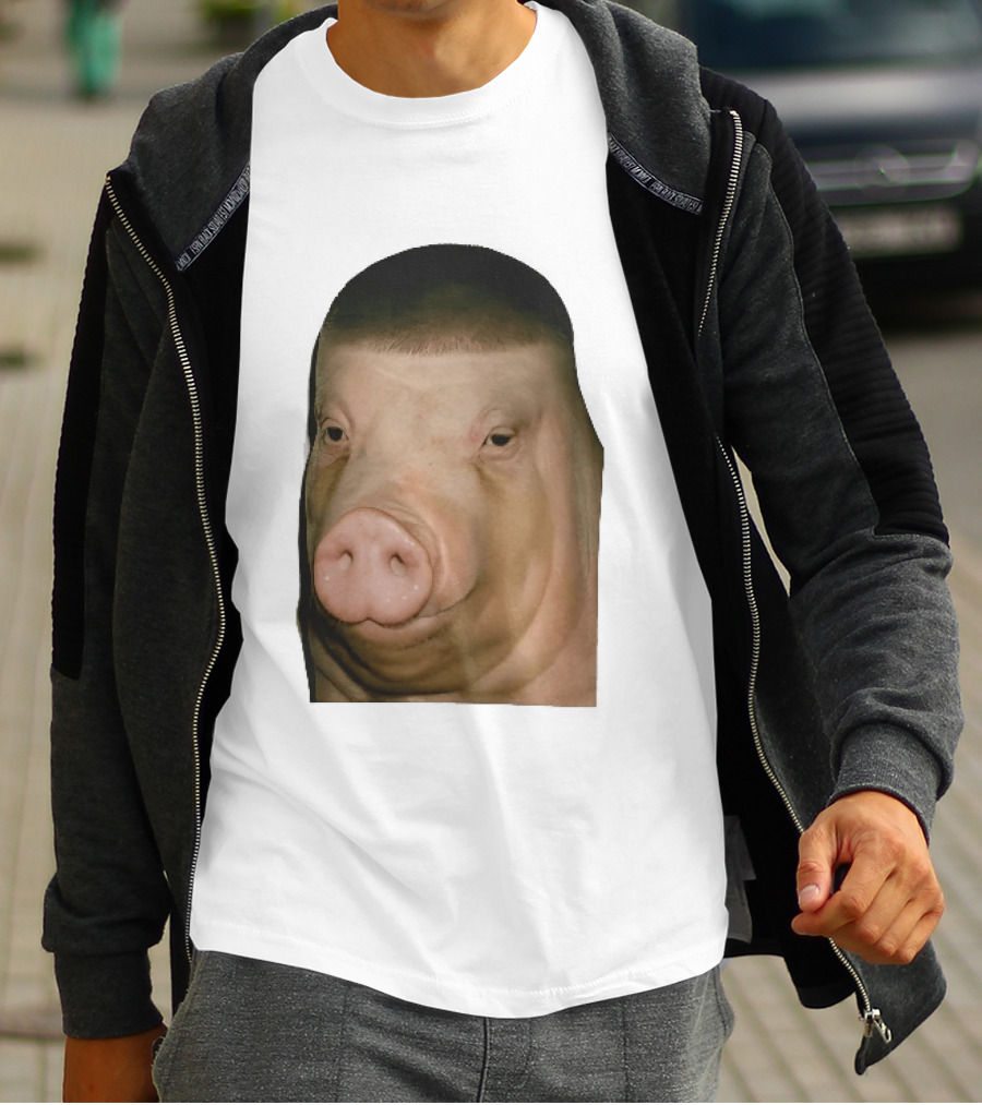 Photorealistic Close Up Pig Face Edgar Haircut Cutout T-Shirt