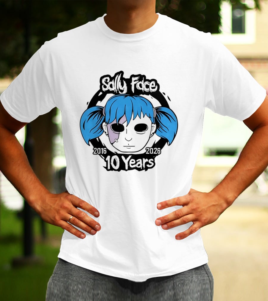 Sally Face 10 Years Anniversary 2016 2026 Blue Hair Mask Face T-Shirt