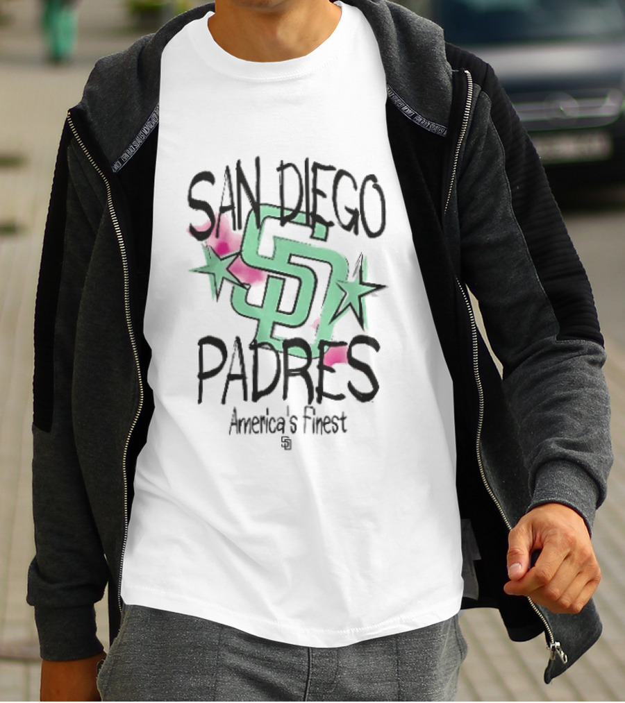 San Diego Padres America's Finest Mint Pink Watercolor Stars T-Shirt