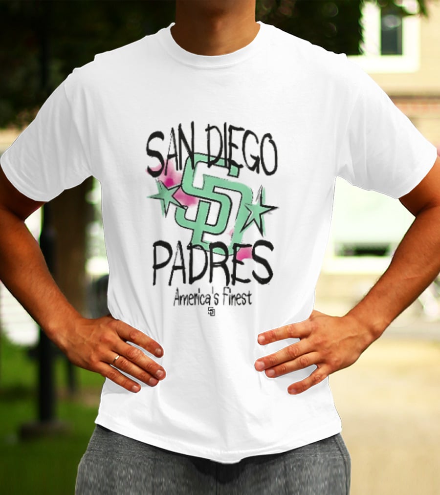 San Diego Padres America's Finest Mint Pink Watercolor Stars T-Shirt