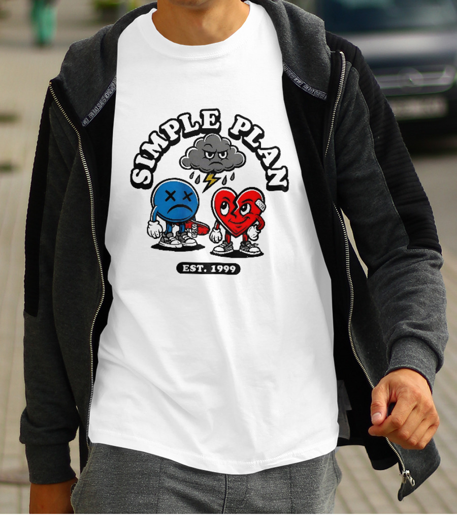 Simple Plan Est 1999 Sad Face Broken Heart Storm Cloud T-Shirt