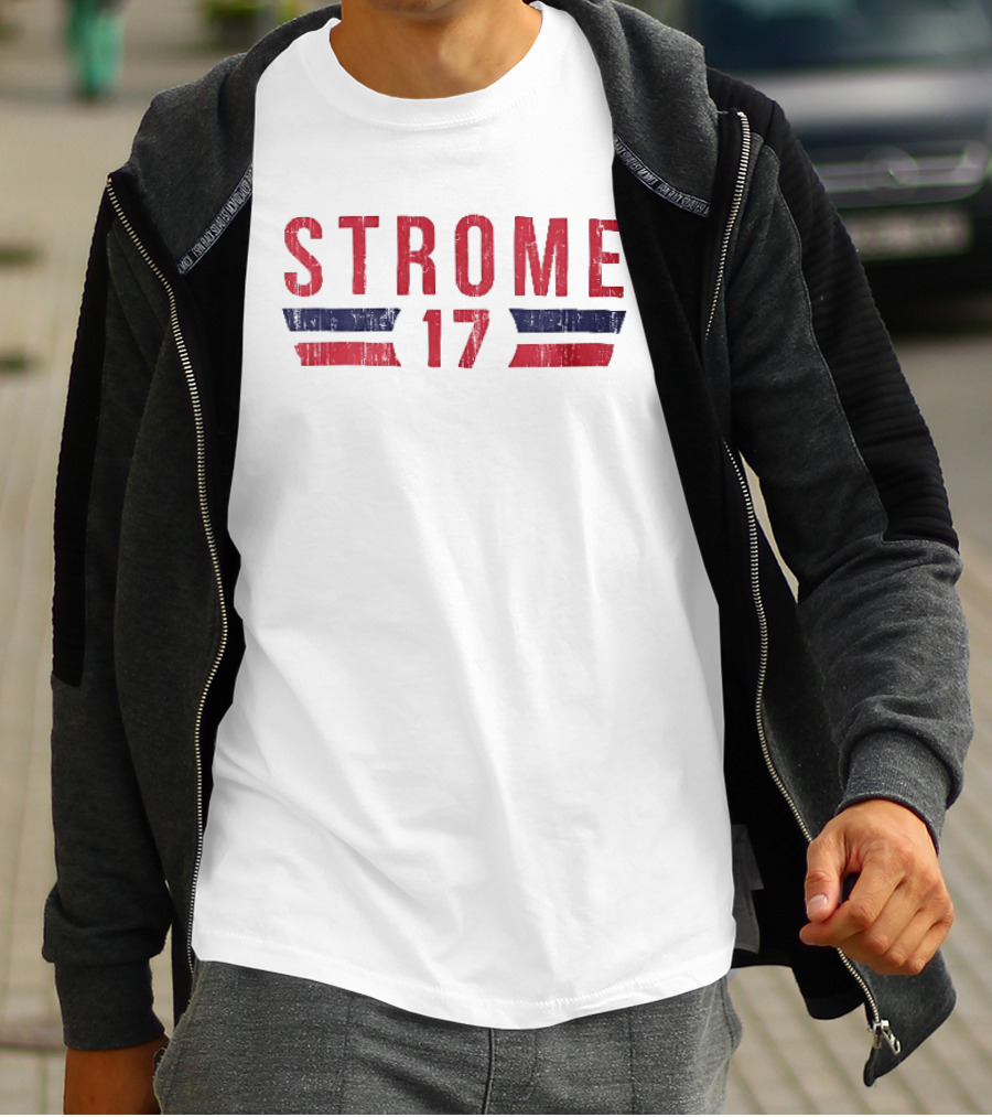 Strome 17 Red Navy Distressed Angled Bars Block Lettering T-Shirt