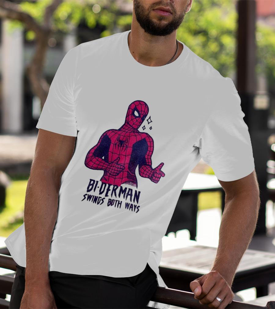 Bi Derman Swings Both Ways Superhero Spiderman T-Shirt