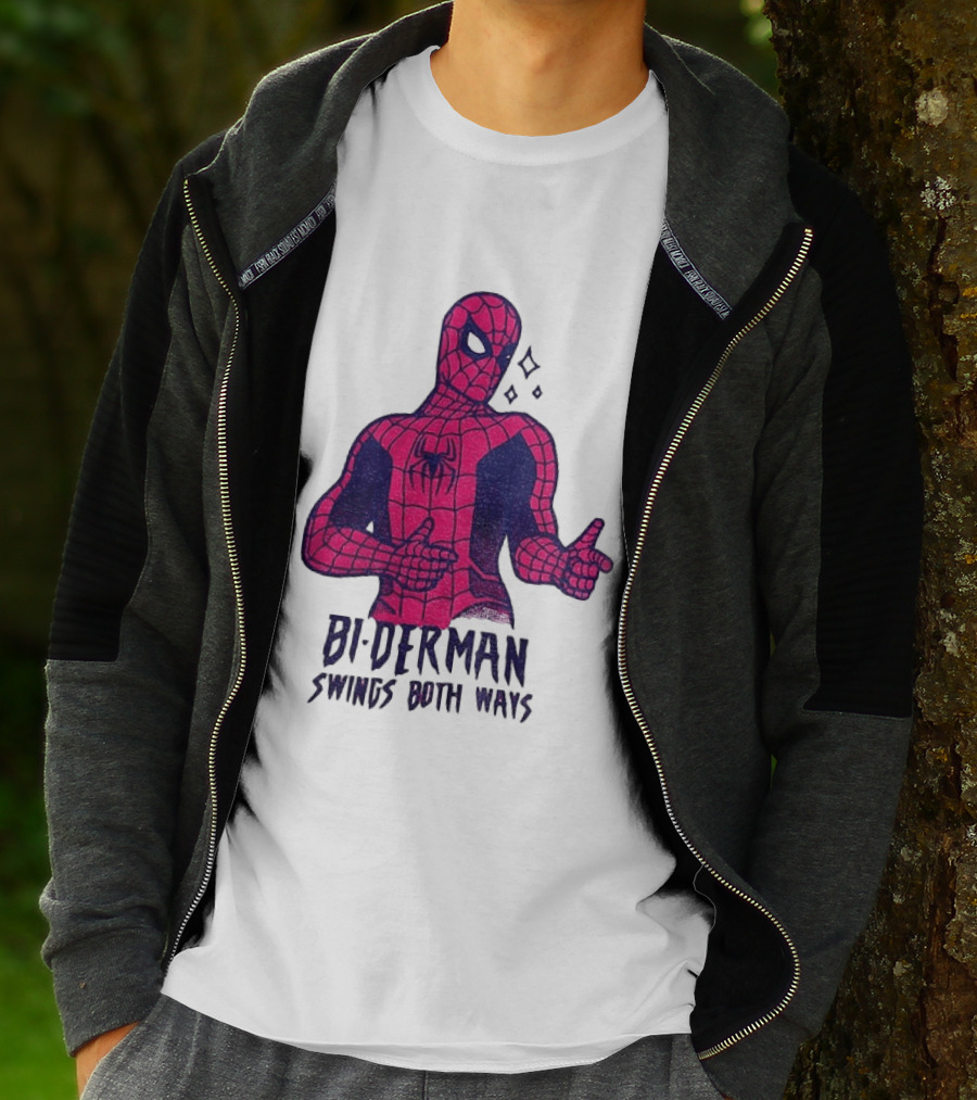 Bi Derman Swings Both Ways Superhero Spiderman T-Shirt