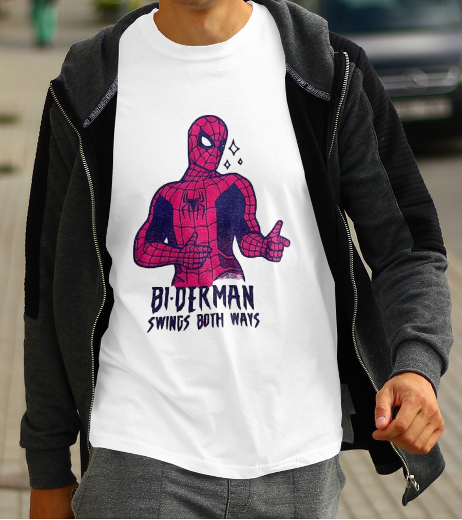 Bi Derman Swings Both Ways Superhero Spiderman T-Shirt