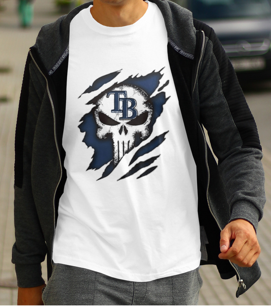 Tampa Bay Rays TB Punisher Skull Ripped Effect T-Shirt