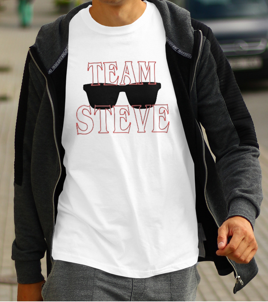 Team Steve Black Sunglasses Theme Red Letters T-Shirt