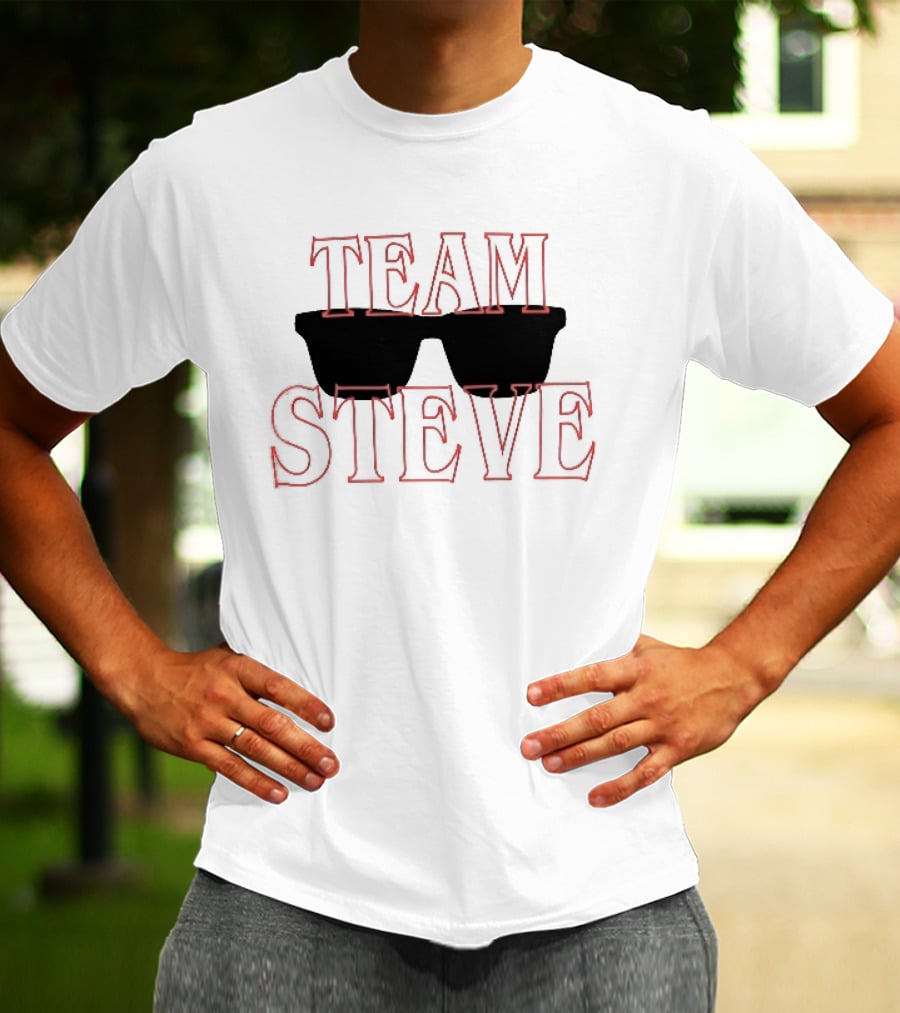 Team Steve Black Sunglasses Theme Red Letters T-Shirt