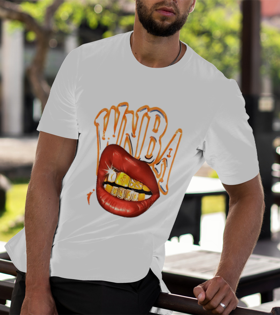 WNBA Red Lips Gold Teeth Grillz Glowing Chrome Lettering T-Shirt