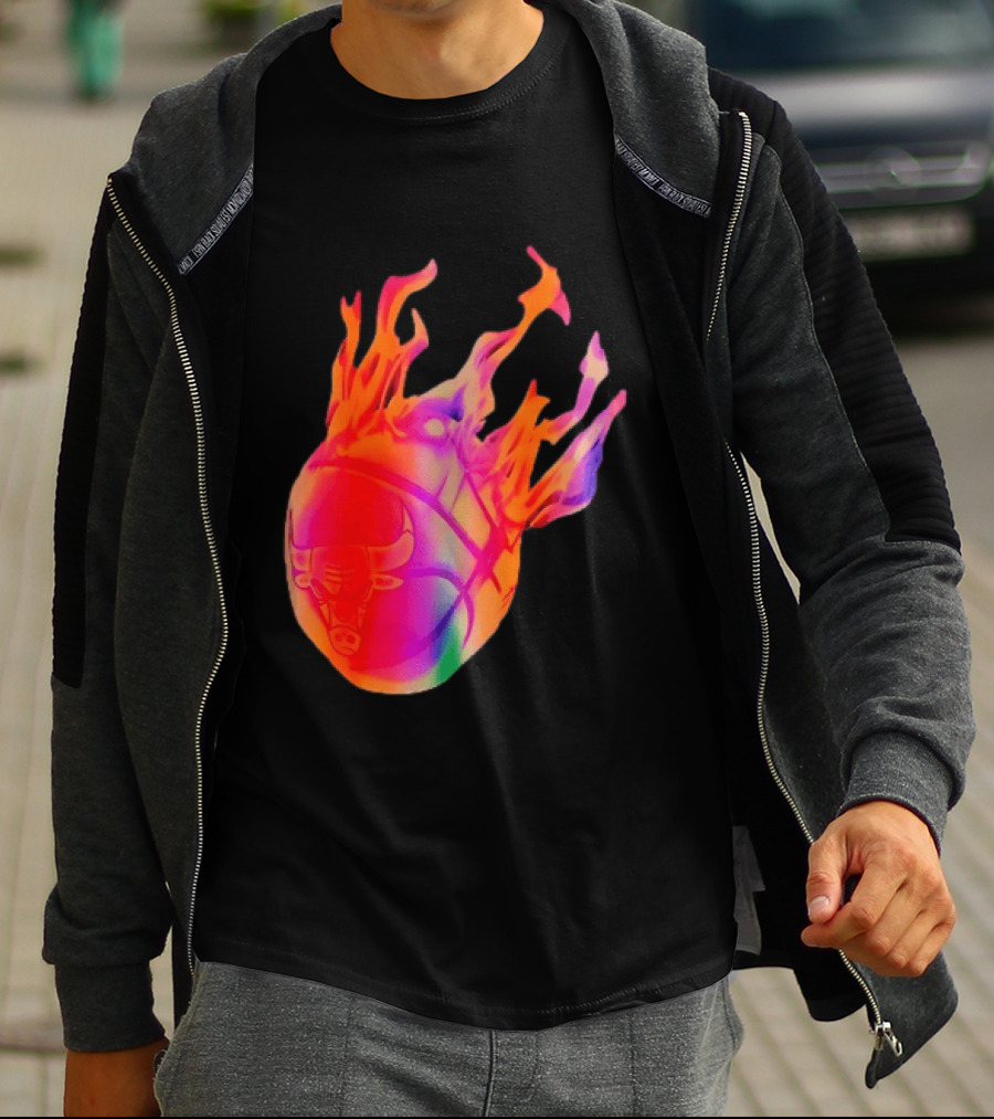 Chicago Bulls NBA Basketball Flaming Fireball NBA Fans Merchandise T-Shirt