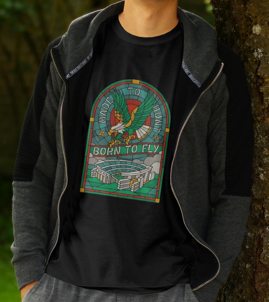 Philadelphia Eagles Stained Glass Stadium Made To Hunt Born To Fly Football T-Shirt