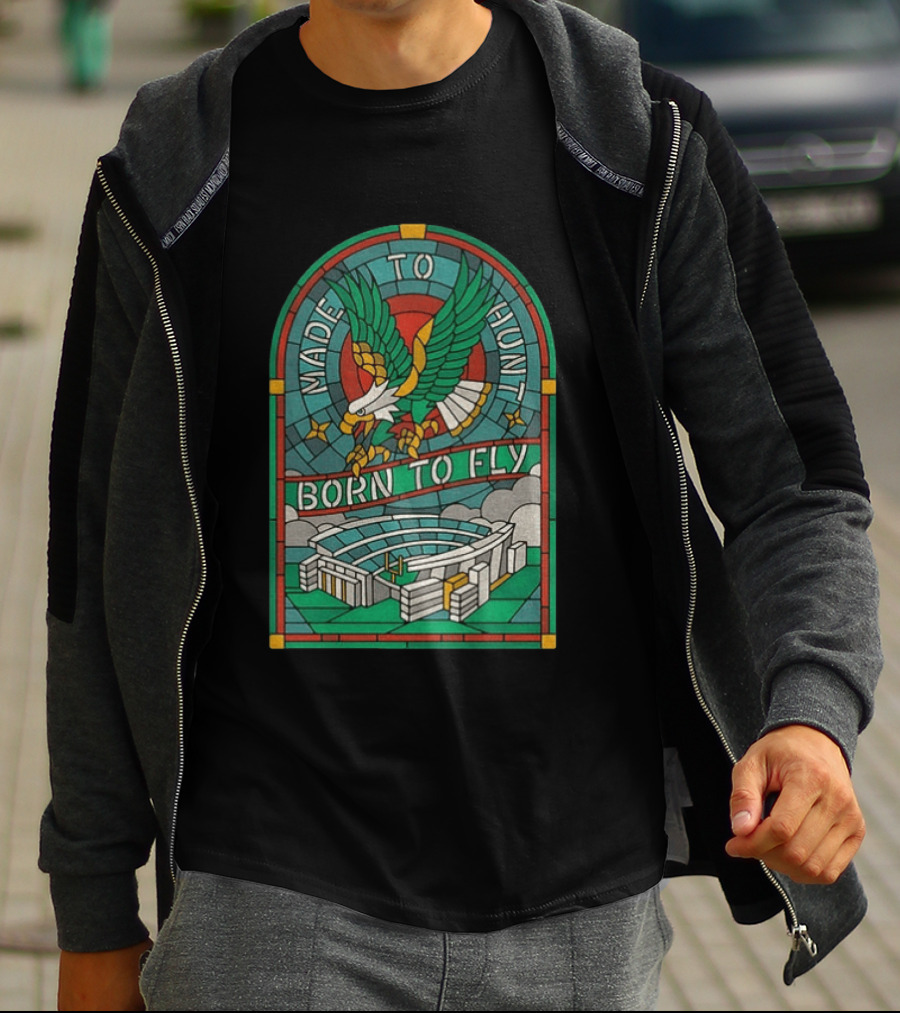 Philadelphia Eagles Stained Glass Stadium Made To Hunt Born To Fly Football T-Shirt