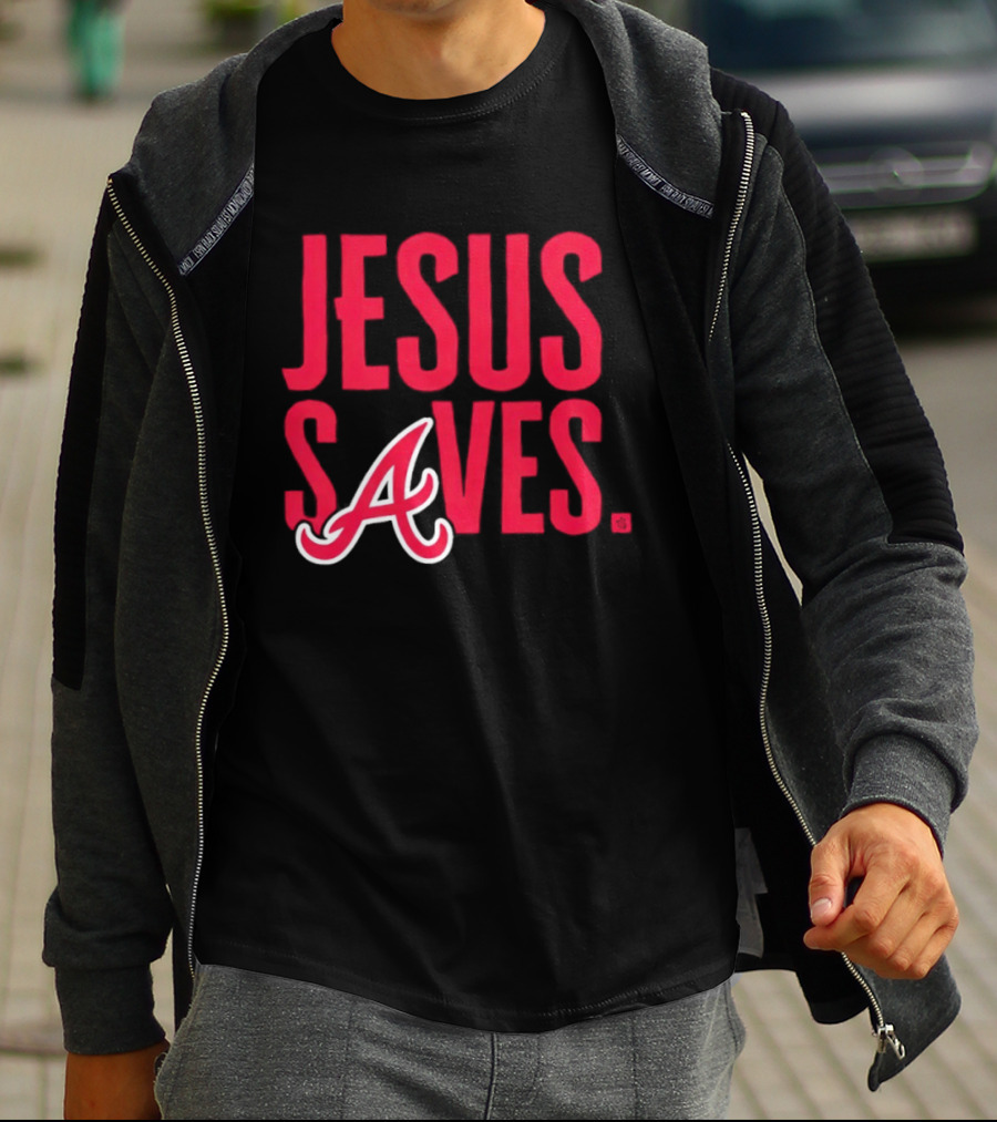 Atlanta Braves MLB Jesus Saves Christian Baseball T-Shirt