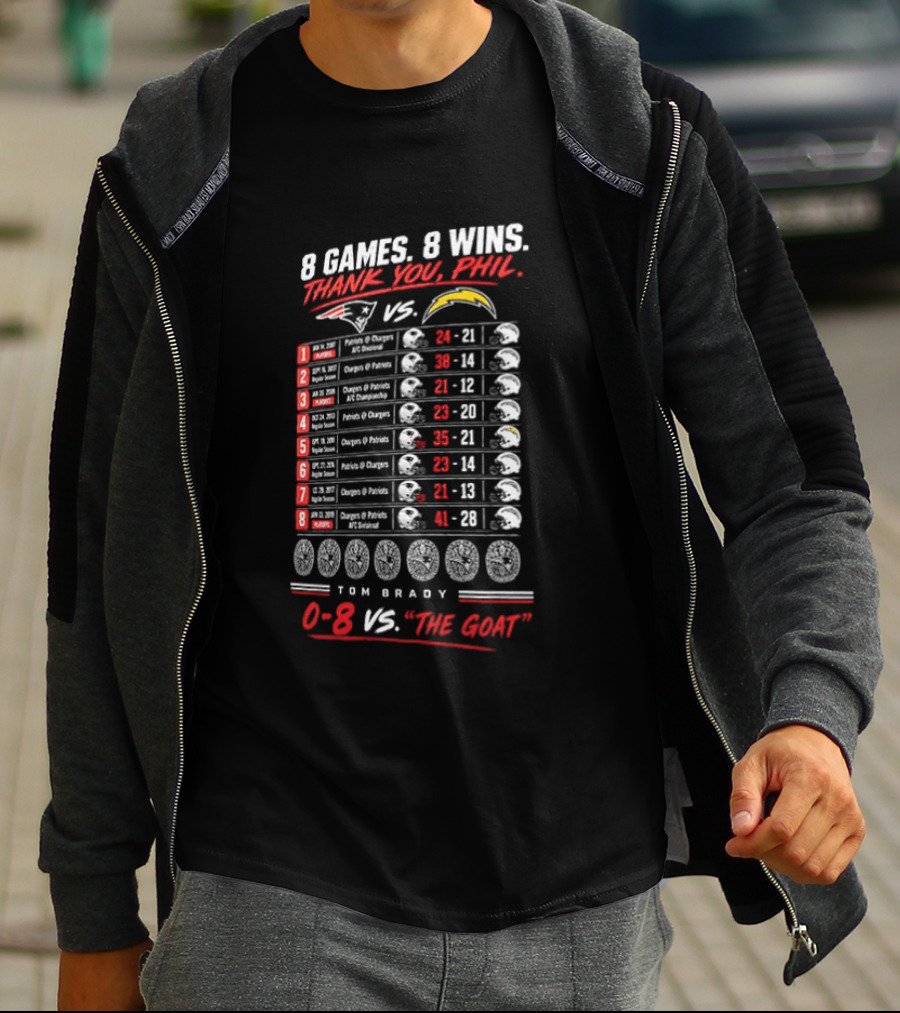 8 Games 8 Wins Thank You Phil 0 8 Vs The Goat Tom Brady T-Shirt