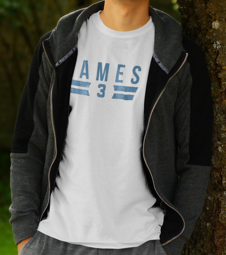 James 3 Light Blue Distressed Horizontal Stripes Jersey Number T-Shirt