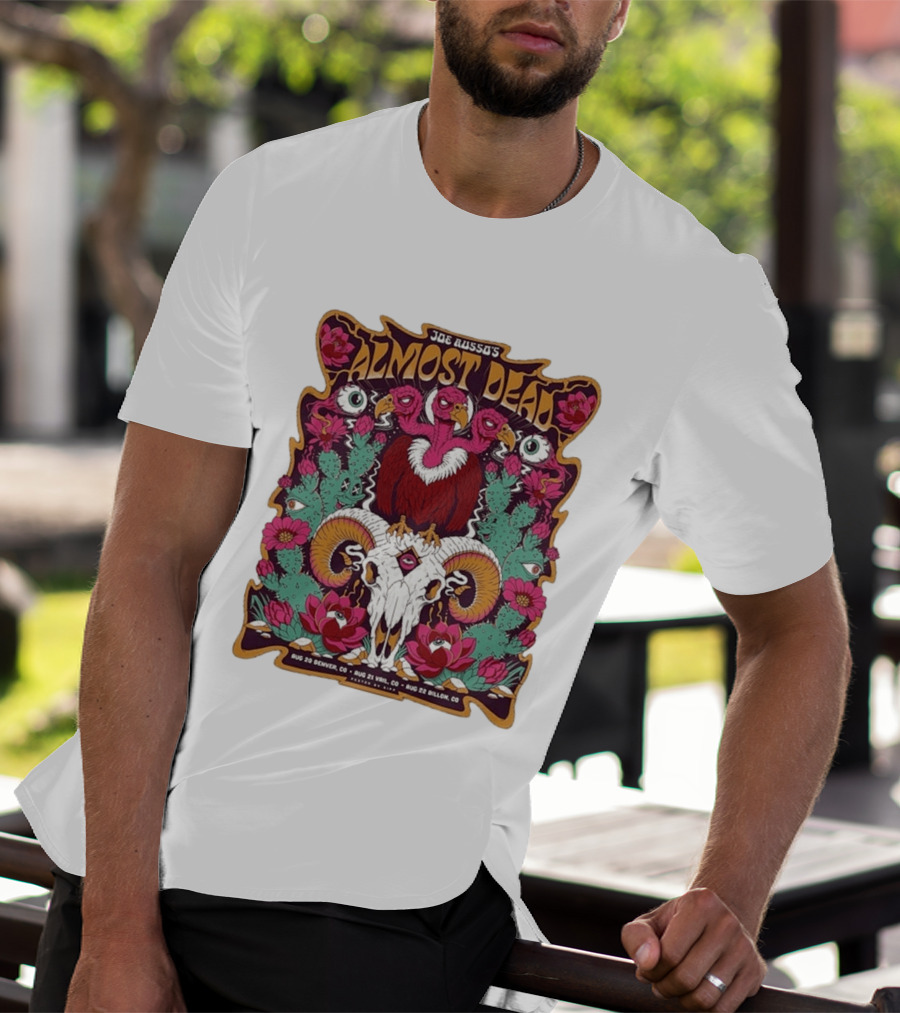 Joe Russo's Almost Dead Tour 2026 August 20 Denver August 21 Vail August 22 Dillon Vibrant Skull And Vulture Art Floral T-Shirt