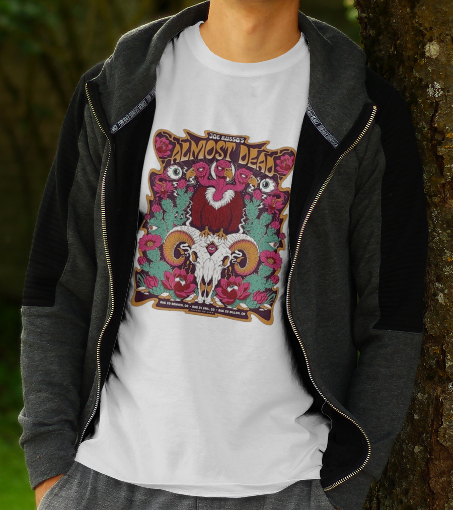 Joe Russo's Almost Dead Tour 2026 August 20 Denver August 21 Vail August 22 Dillon Vibrant Skull And Vulture Art Floral T-Shirt