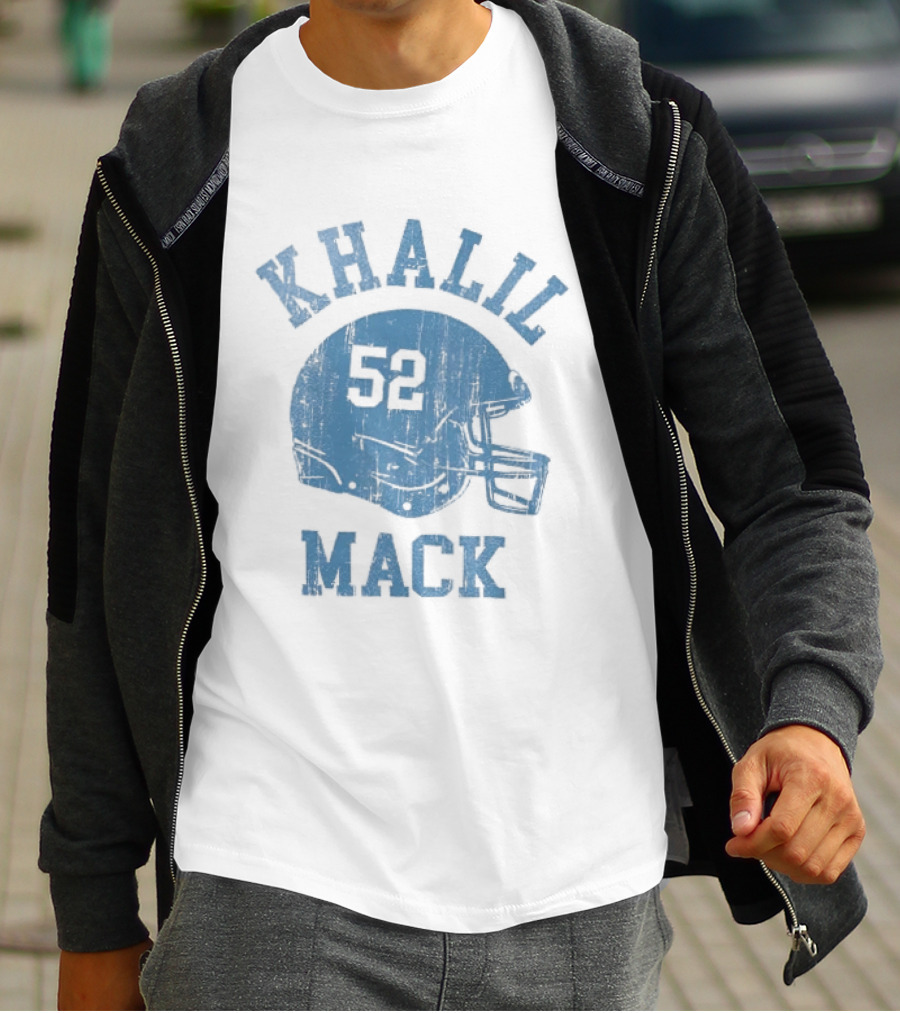 Khalil Mack 52 Distressed Powder Blue Football Helmet T-Shirt