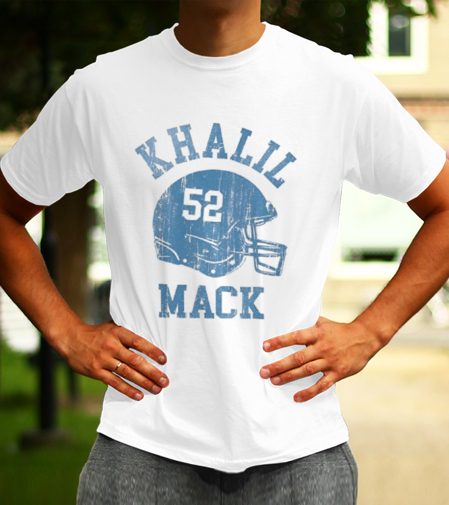 Khalil Mack 52 Distressed Powder Blue Football Helmet T-Shirt
