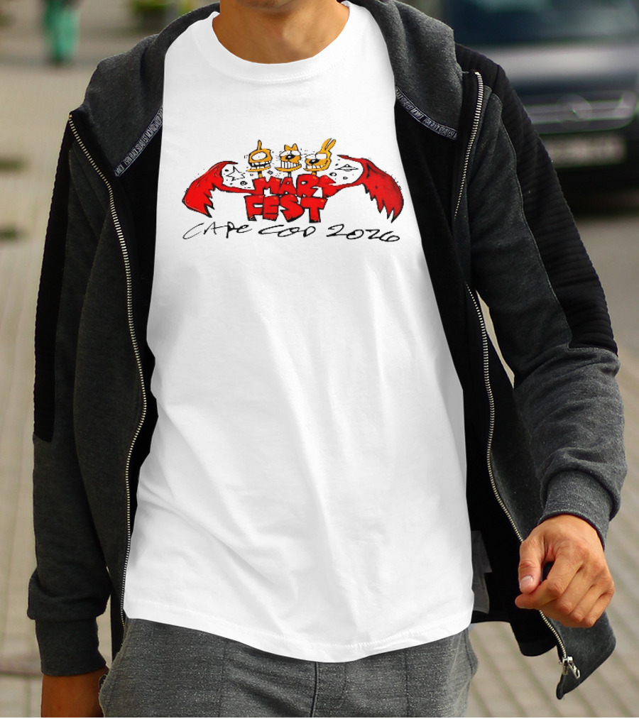 Mars Fest Cape Cod 2026 Cartoon Alien Creature Heads Red Wings Ufo Space T-Shirt